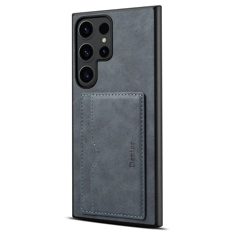 DENIOR For Samsung Galaxy S24 Ultra Cell Phone Case Vintage Texture Shell with Card Holder Kickstand