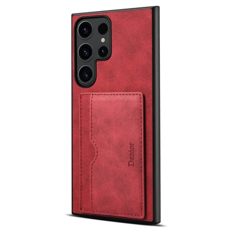 DENIOR For Samsung Galaxy S24 Ultra Cell Phone Case Vintage Texture Shell with Card Holder Kickstand