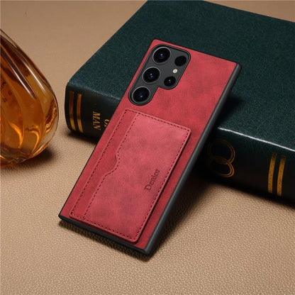 DENIOR For Samsung Galaxy S24 Ultra Cell Phone Case Vintage Texture Shell with Card Holder Kickstand