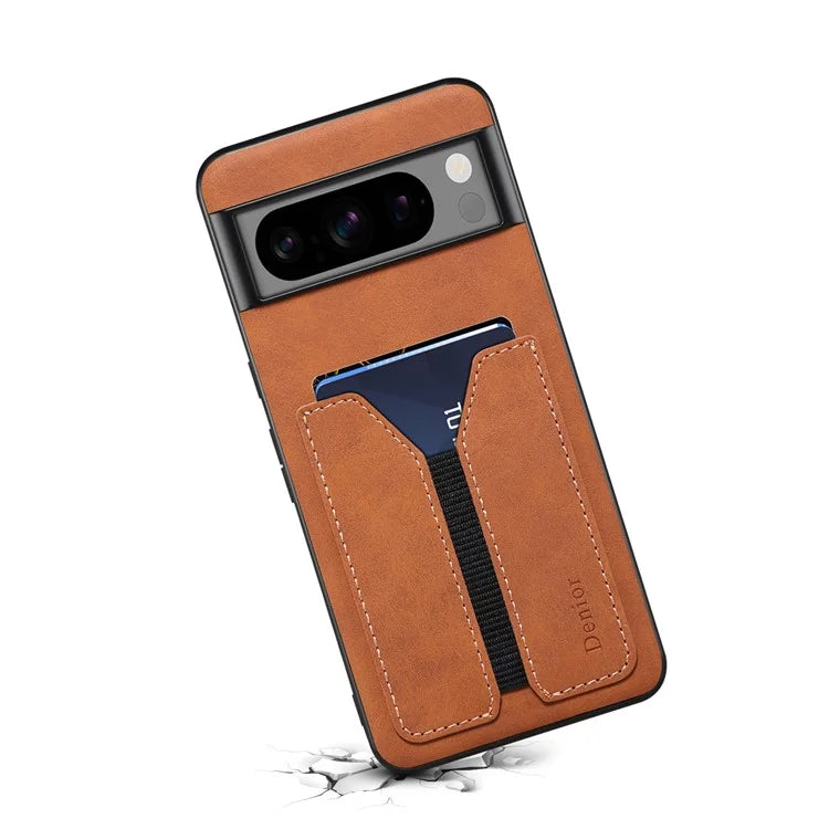 DENIOR For Google Pixel 8 Pro Case PU Leather Phone Back Cover with Elastic Card Holder