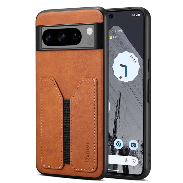 DENIOR For Google Pixel 8 Pro Case PU Leather Phone Back Cover with Elastic Card Holder