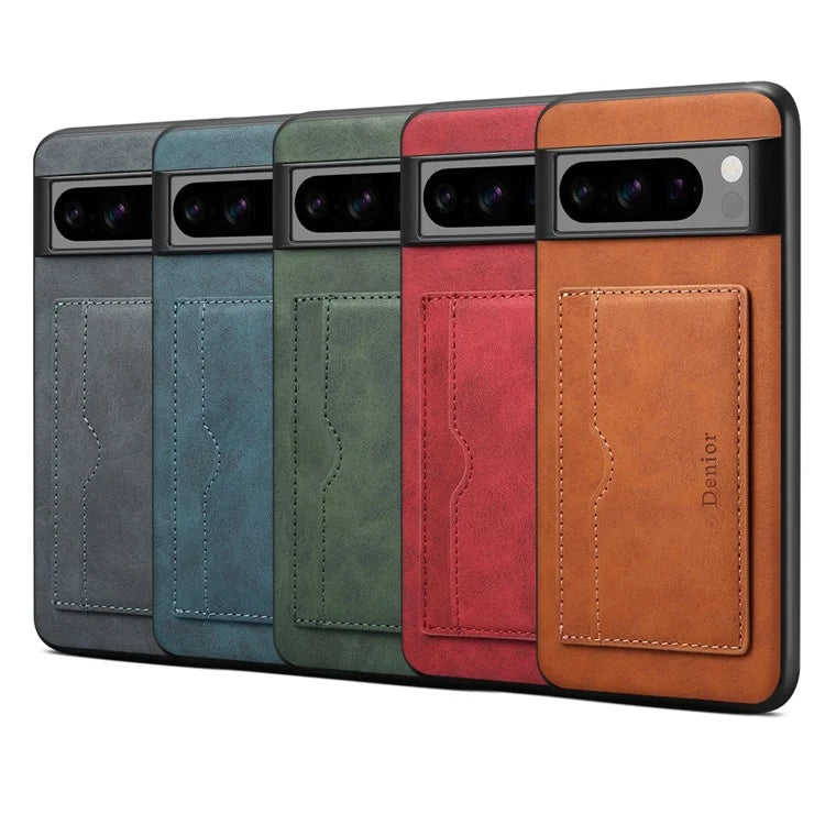 DENIOR For Google Pixel 8 Case Retro Leather+TPU+PC Card Holder Phone Cover