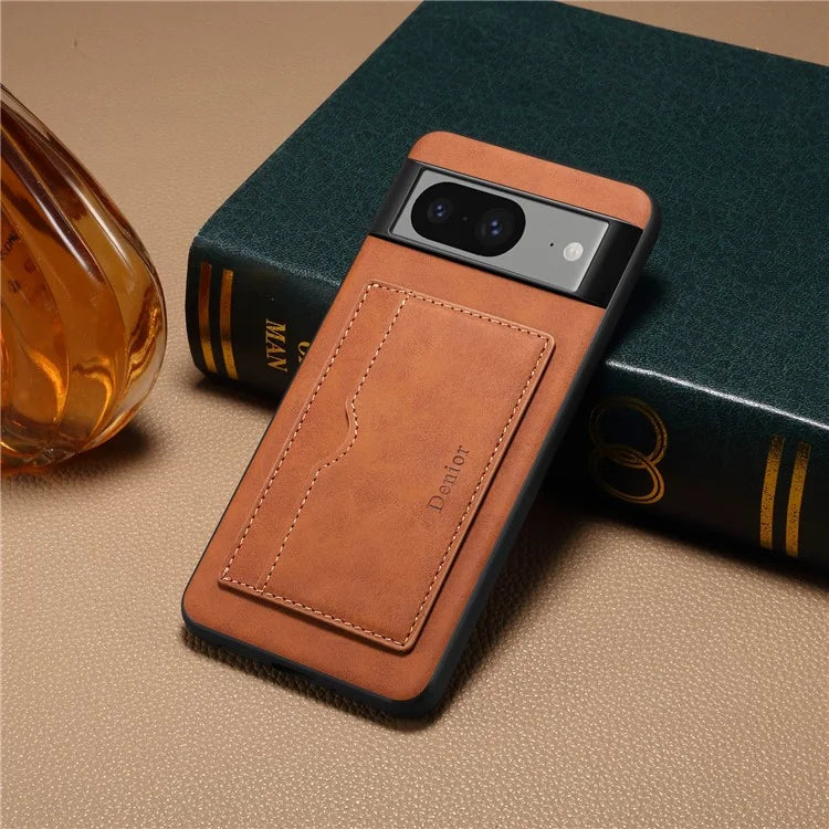 DENIOR For Google Pixel 8 Case Retro Leather+TPU+PC Card Holder Phone Cover