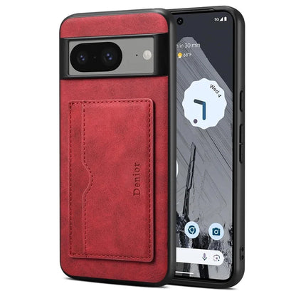 DENIOR For Google Pixel 8 Case Retro Leather+TPU+PC Card Holder Phone Cover