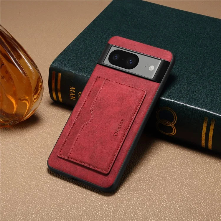 DENIOR For Google Pixel 8 Case Retro Leather+TPU+PC Card Holder Phone Cover