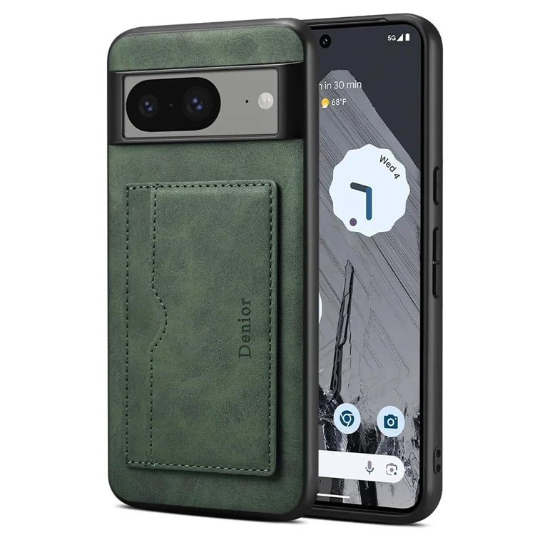 DENIOR For Google Pixel 8 Case Retro Leather+TPU+PC Card Holder Phone Cover