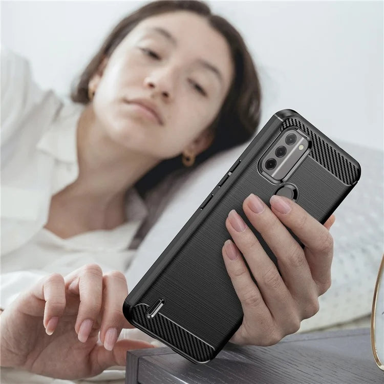 For Nokia C31 4G Case Carbon Fiber Texture Brushed Phone Back Cover