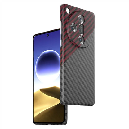 For Oppo Find X7 Ultra Phone Cover Hard PC Carbon Fiber Texture Protective Case+Red