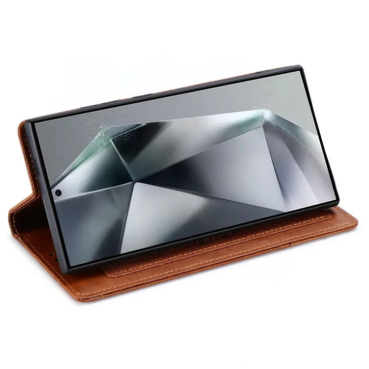 MUXMA MX109 For Samsung Galaxy S23 Ultra Case RFID Blocking Leather Phone Cover with Wallet Stand