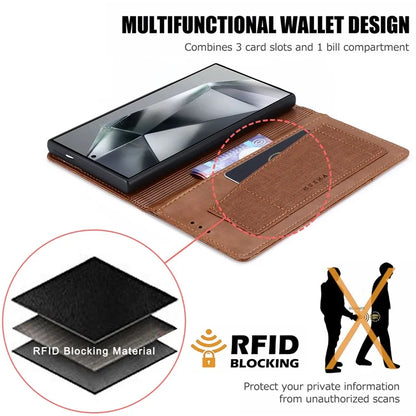 MUXMA MX109 For Samsung Galaxy S23 Ultra Case RFID Blocking Leather Phone Cover with Wallet Stand