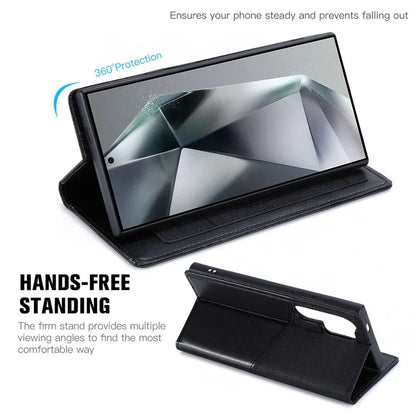 MUXMA MX109 For Samsung Galaxy S23 Ultra Case RFID Blocking Leather Phone Cover with Wallet Stand