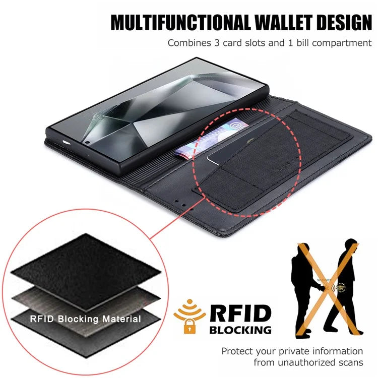 MUXMA MX109 For Samsung Galaxy S23 Ultra Case RFID Blocking Leather Phone Cover with Wallet Stand