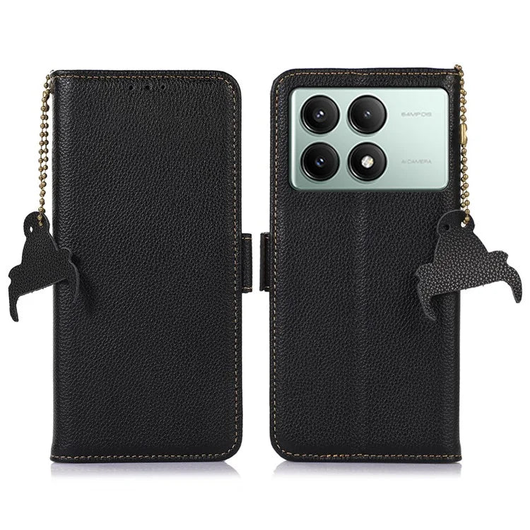 For Xiaomi Redmi K70E 5G / Poco X6 Pro 5G Case Genuine Cow Leather RFID Blocking Flip Phone Cover