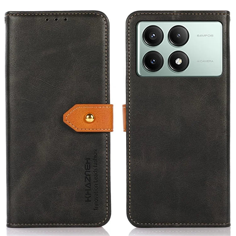 KHAZNEH For Xiaomi Redmi K70E 5G / Poco X6 Pro 5G Case Golden Magnetic Buckle Wallet Phone Protector
