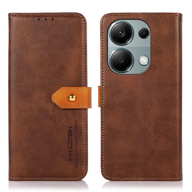 KHAZNEH For Xiaomi Redmi Note 13 Pro 4G / Poco M6 Pro 4G Magnetic Case Leather Cover with Golden Buckle