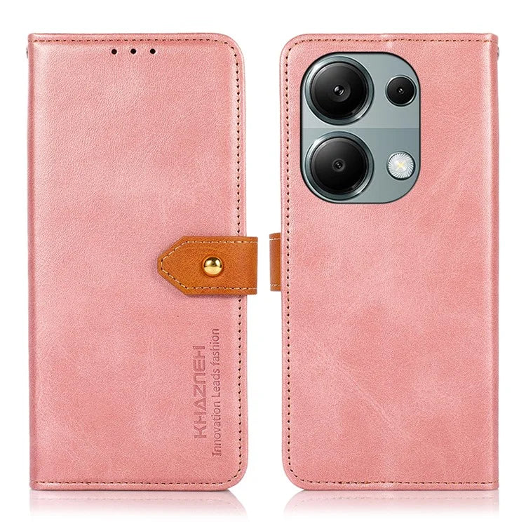 KHAZNEH For Xiaomi Redmi Note 13 Pro 4G / Poco M6 Pro 4G Magnetic Case Leather Cover with Golden Buckle