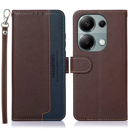 KHAZNEH For Xiaomi Redmi Note 13 Pro 4G / Poco M6 Pro 4G Case RFID Blocking Stand Cover with Litchi Texture