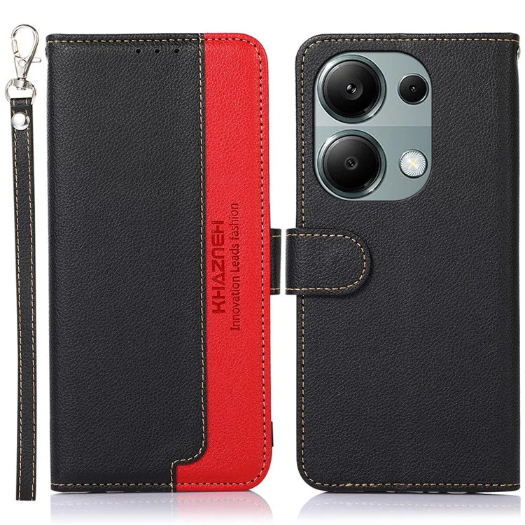 KHAZNEH For Xiaomi Redmi Note 13 Pro 4G / Poco M6 Pro 4G Case RFID Blocking Stand Cover with Litchi Texture
