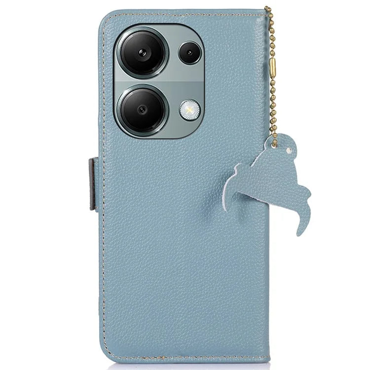 For Xiaomi Redmi Note 13 4G Wallet Case Genuine Cow Leather Phone Cover RFID Blocking