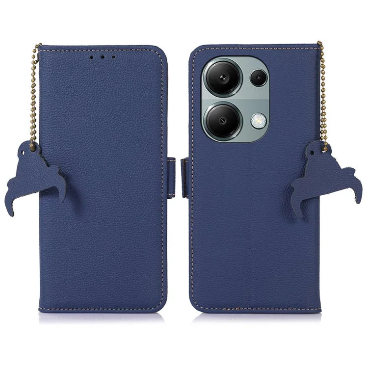 For Xiaomi Redmi Note 13 4G Wallet Case Genuine Cow Leather Phone Cover RFID Blocking