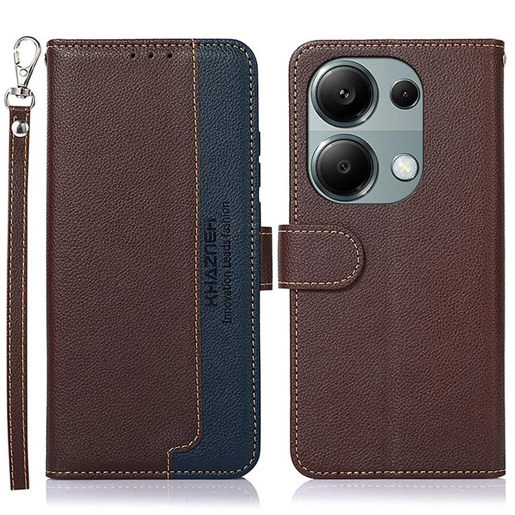 KHAZNEH For Xiaomi Redmi Note 13 4G Phone Case with RFID Blocking Litchi Texture PU Leather Cover