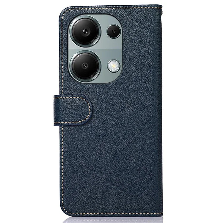 KHAZNEH For Xiaomi Redmi Note 13 4G Phone Case with RFID Blocking Litchi Texture PU Leather Cover