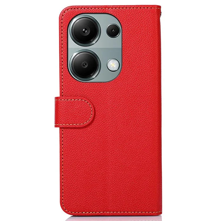KHAZNEH For Xiaomi Redmi Note 13 4G Phone Case with RFID Blocking Litchi Texture PU Leather Cover