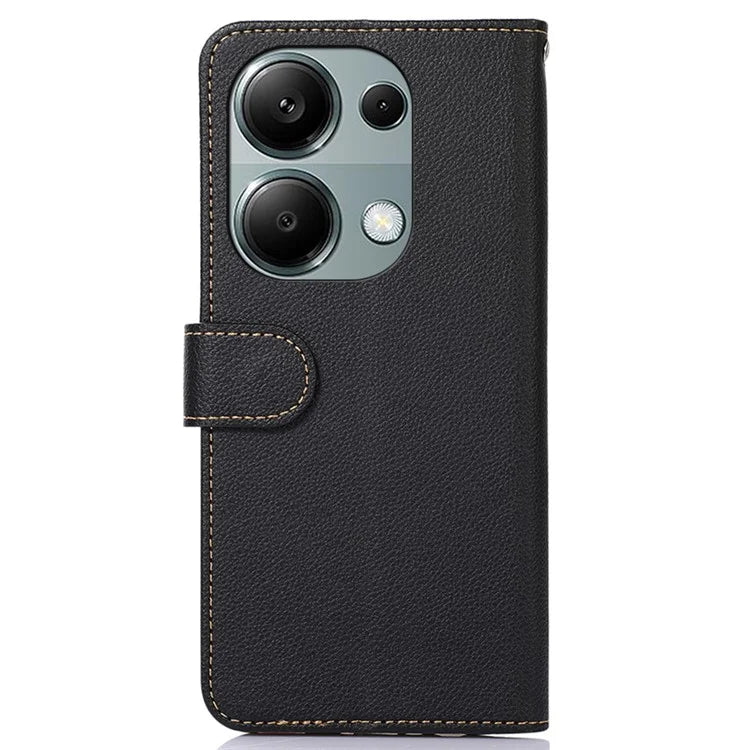 KHAZNEH For Xiaomi Redmi Note 13 4G Phone Case with RFID Blocking Litchi Texture PU Leather Cover