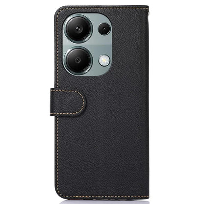KHAZNEH For Xiaomi Redmi Note 13 4G Phone Case with RFID Blocking Litchi Texture PU Leather Cover