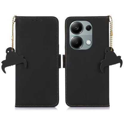 For Xiaomi Redmi Note 13 4G RFID Blocking Cover Genuine Cow Leather Magnetic Protect Phone Case