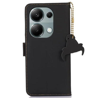 For Xiaomi Redmi Note 13 4G RFID Blocking Cover Genuine Cow Leather Magnetic Protect Phone Case