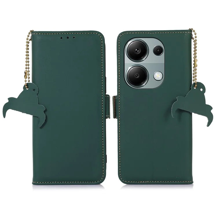For Xiaomi Redmi Note 13 4G RFID Blocking Cover Genuine Cow Leather Magnetic Protect Phone Case