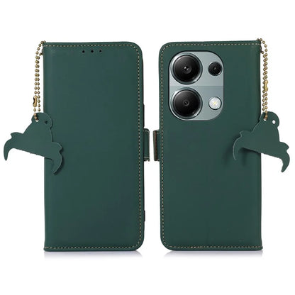 For Xiaomi Redmi Note 13 4G RFID Blocking Cover Genuine Cow Leather Magnetic Protect Phone Case