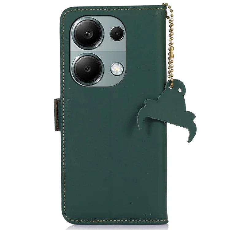 For Xiaomi Redmi Note 13 4G RFID Blocking Cover Genuine Cow Leather Magnetic Protect Phone Case