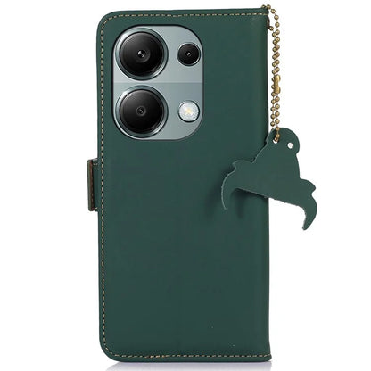 For Xiaomi Redmi Note 13 4G RFID Blocking Cover Genuine Cow Leather Magnetic Protect Phone Case