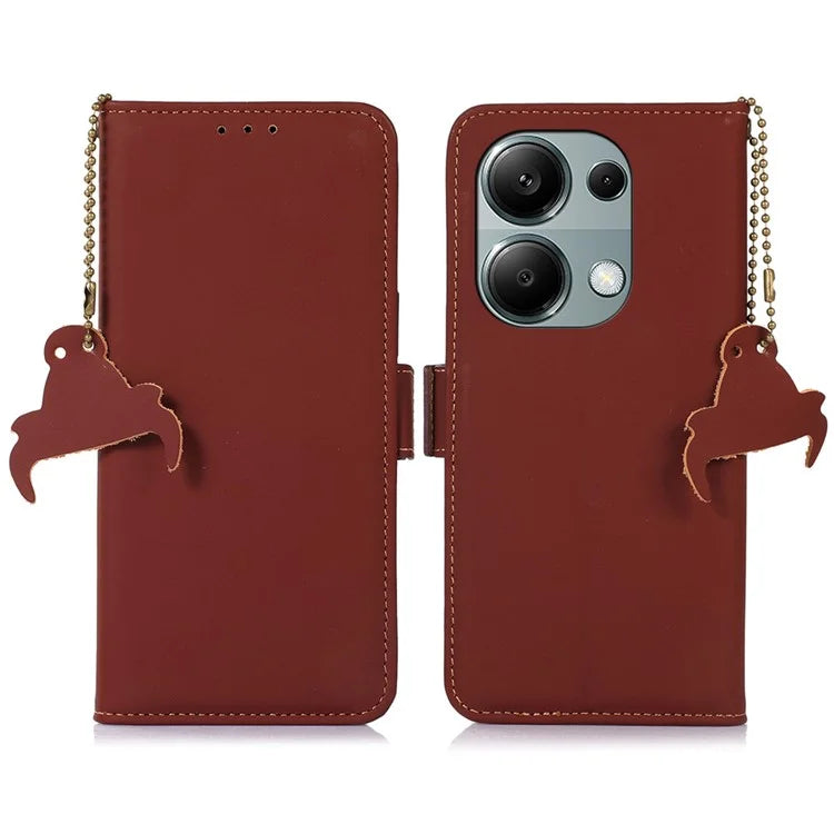 For Xiaomi Redmi Note 13 4G RFID Blocking Cover Genuine Cow Leather Magnetic Protect Phone Case