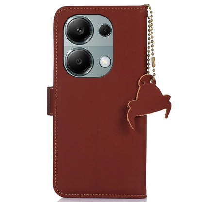 For Xiaomi Redmi Note 13 4G RFID Blocking Cover Genuine Cow Leather Magnetic Protect Phone Case