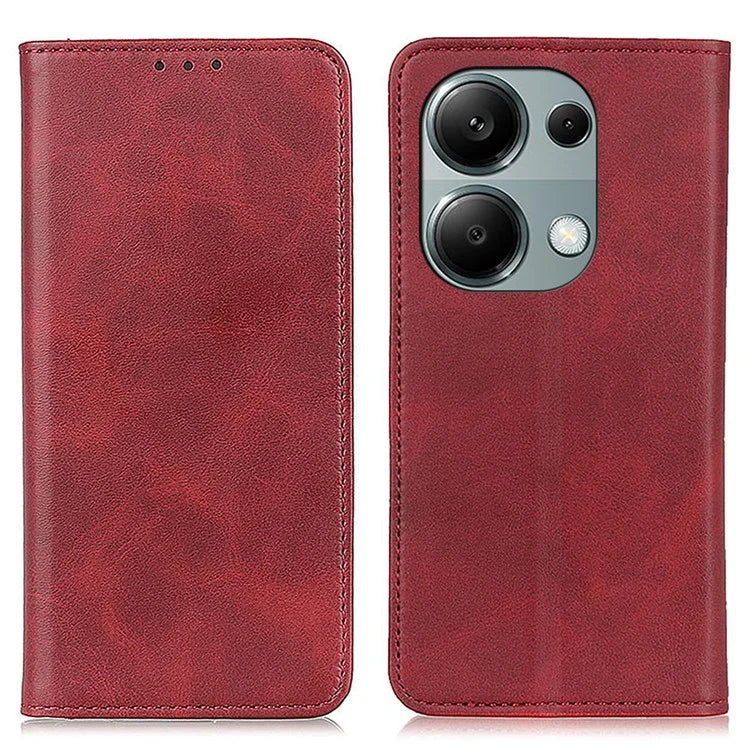 For Xiaomi Redmi Note 13 4G Split Leather Case Magnetic Closure Phone Cover Viewing Stand