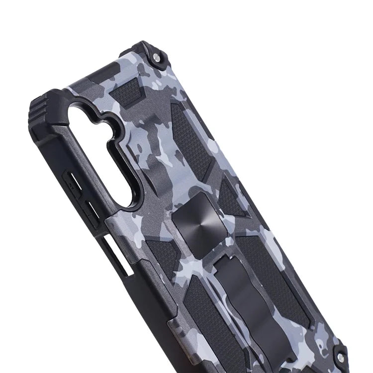 For Samsung Galaxy A25 5G (Global) (161.0 x 76.5 x 8.3mm) Case Camouflage Pattern Kickstand Protective Shell