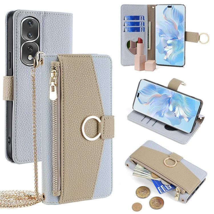 For Honor 80 Pro 5G Phone Case Leather Zipper Pockets Cover with Mirror