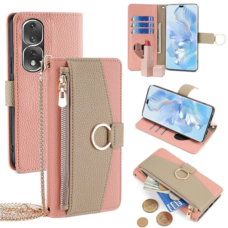 For Honor 80 Pro 5G Phone Case Leather Zipper Pockets Cover with Mirror