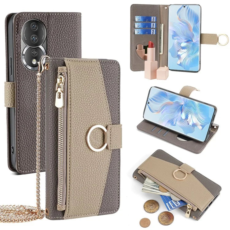 For Honor 80 5G Case Leather Zipper Pockets Phone Cover with Card Slots
