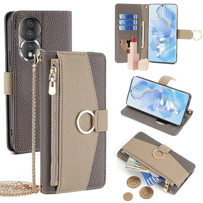 For Honor 80 5G Case Leather Zipper Pockets Phone Cover with Card Slots