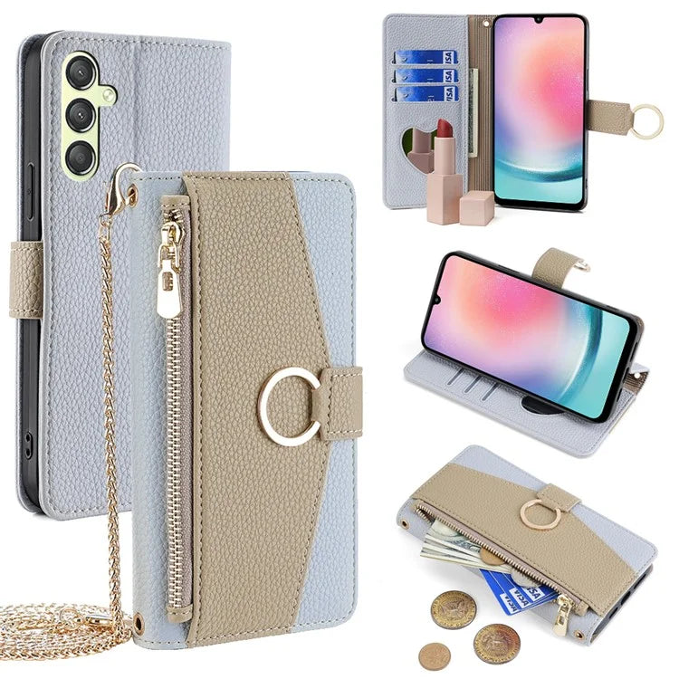 For Samsung Galaxy A24 4G (162.1 x 77.6 x 8.3mm) Case Crossbody PU Leather Cell Phone Cover