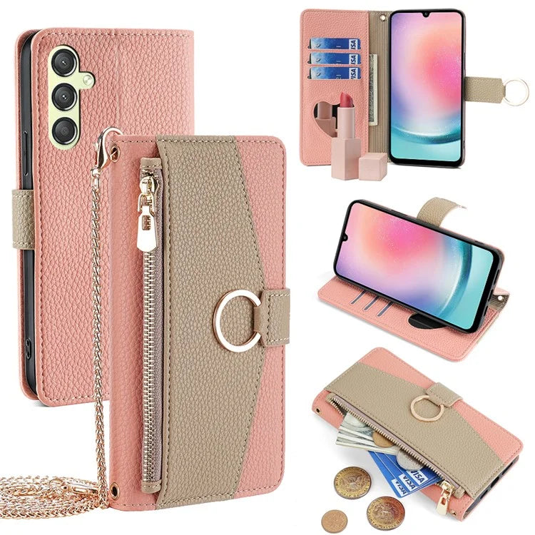 For Samsung Galaxy A24 4G (162.1 x 77.6 x 8.3mm) Case Crossbody PU Leather Cell Phone Cover