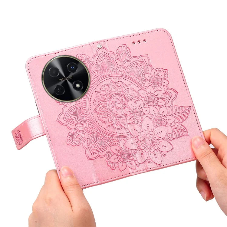 For Huawei Enjoy 70 Pro Cover Imprinted Flower Pattern Flip Stand Cell Phone Case