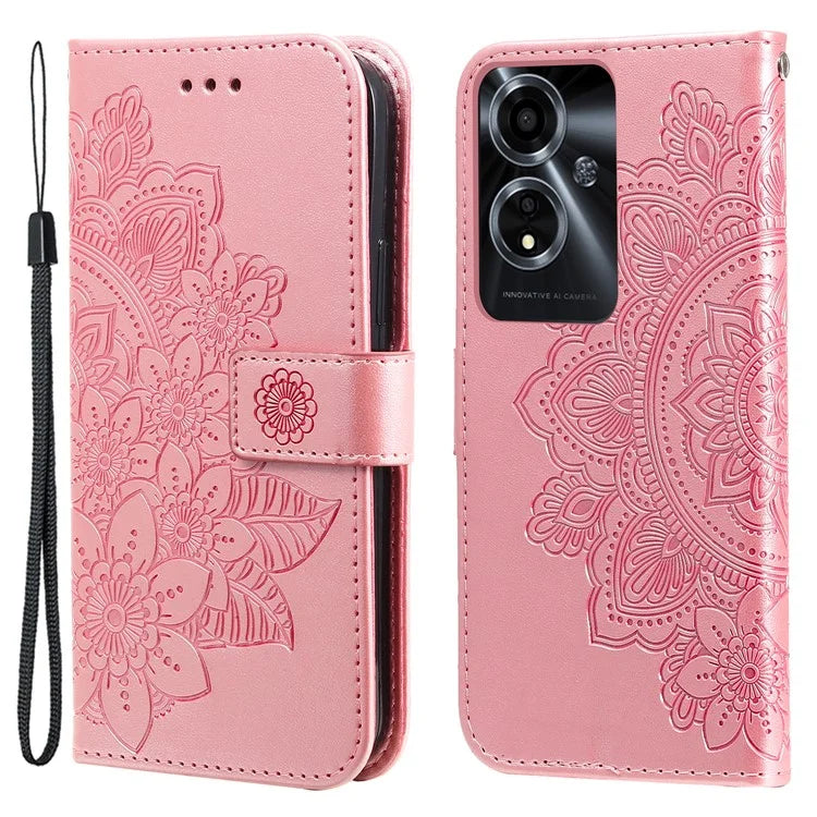 For Oppo A59 5G / A2m 5G Phone Case Flower Pattern Design Cover with Handy Strap