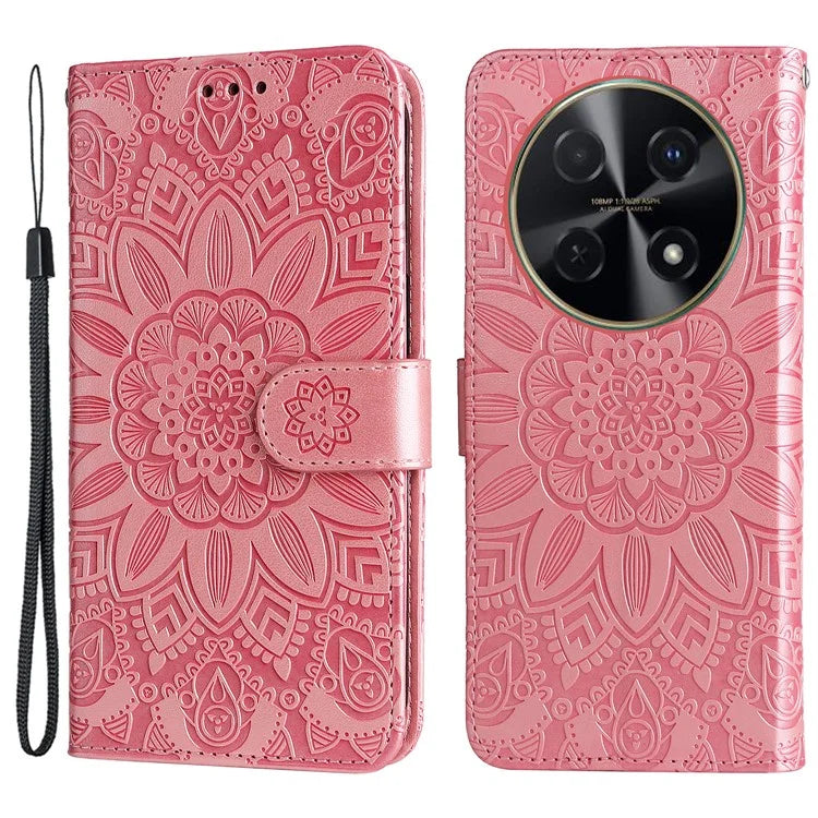 For Huawei Enjoy 70 Pro Phone Case Imprinted Flower Card Holder Cover