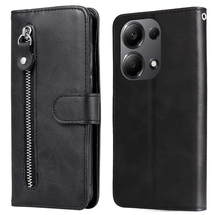 For Xiaomi Redmi Note 13 Pro 4G / Poco M6 Pro 4G Case Leather Anti-drop Cover with Zipper Pocket