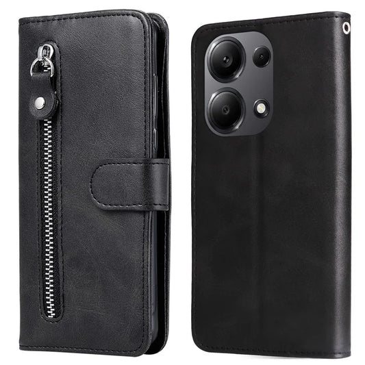 For Xiaomi Redmi Note 13 Pro 4G / Poco M6 Pro 4G Case Leather Anti-drop Cover with Zipper Pocket